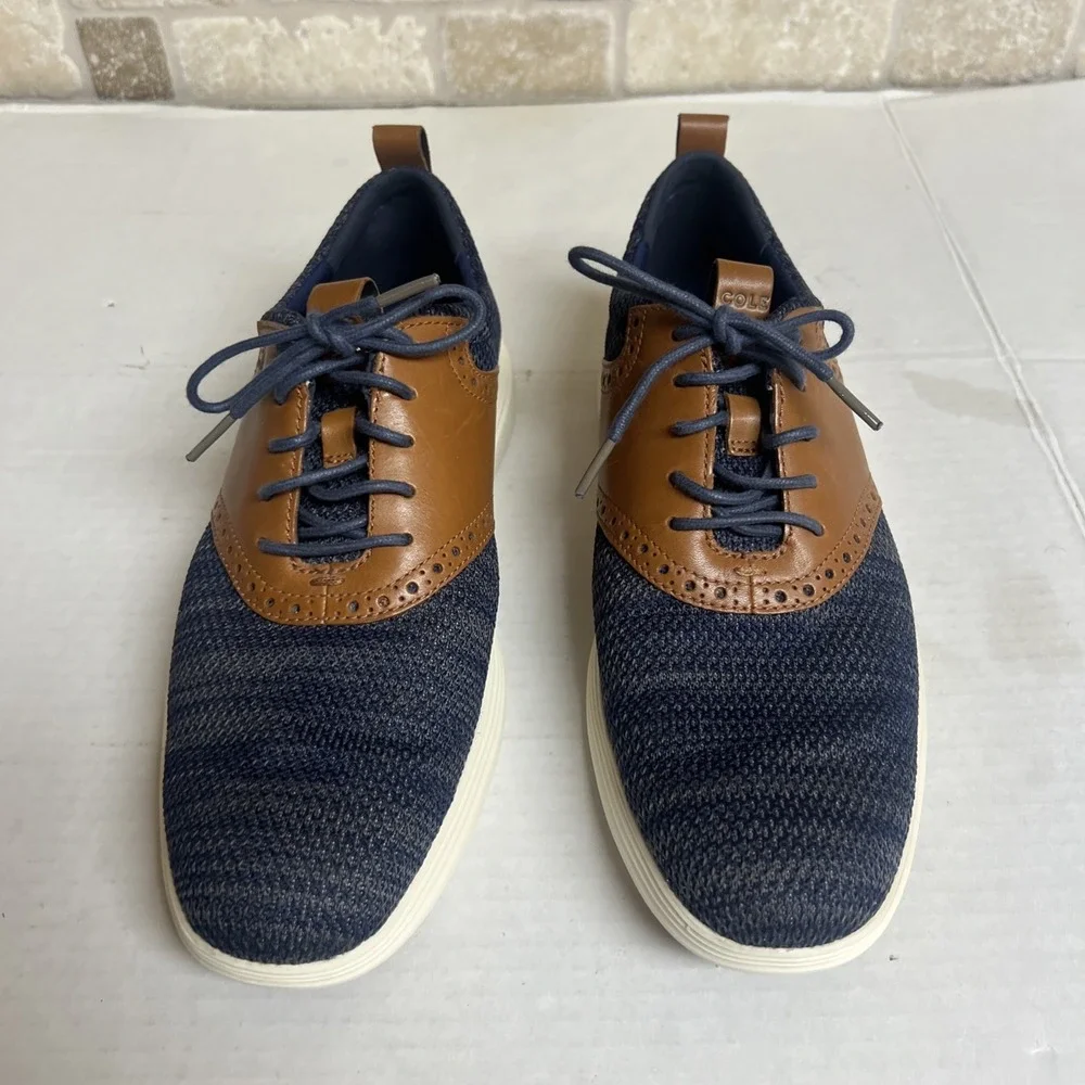 Cole Haan Grand OS Mens 8.5 C31348‎ Navy Blue And Brown Casual Tennis Shoe